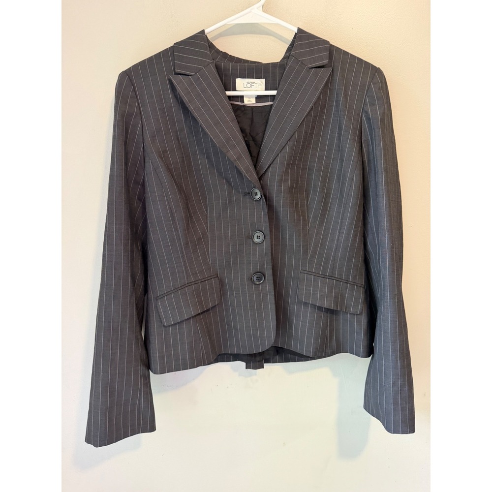 Ann Taylor Loft Womens Gray Pinstripe 3 Button Blazer Jacket Size 10